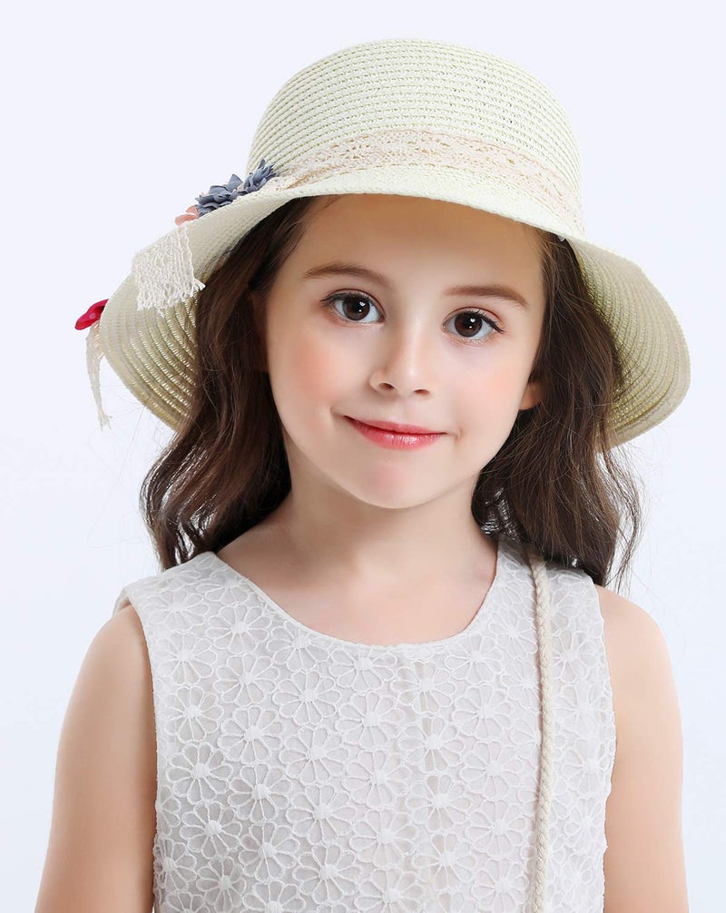Bienvenu Straw Hats Kids Sun Hats Summer Beach Hats Straw Party Hat Set,White - Image 4